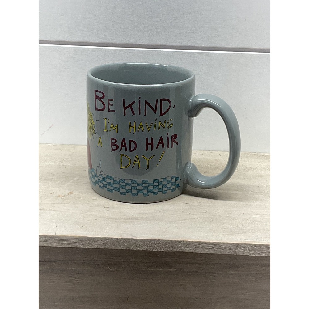 American Greetings Designers Collection Bad Hair Day Stoneware Mug Blue Gray